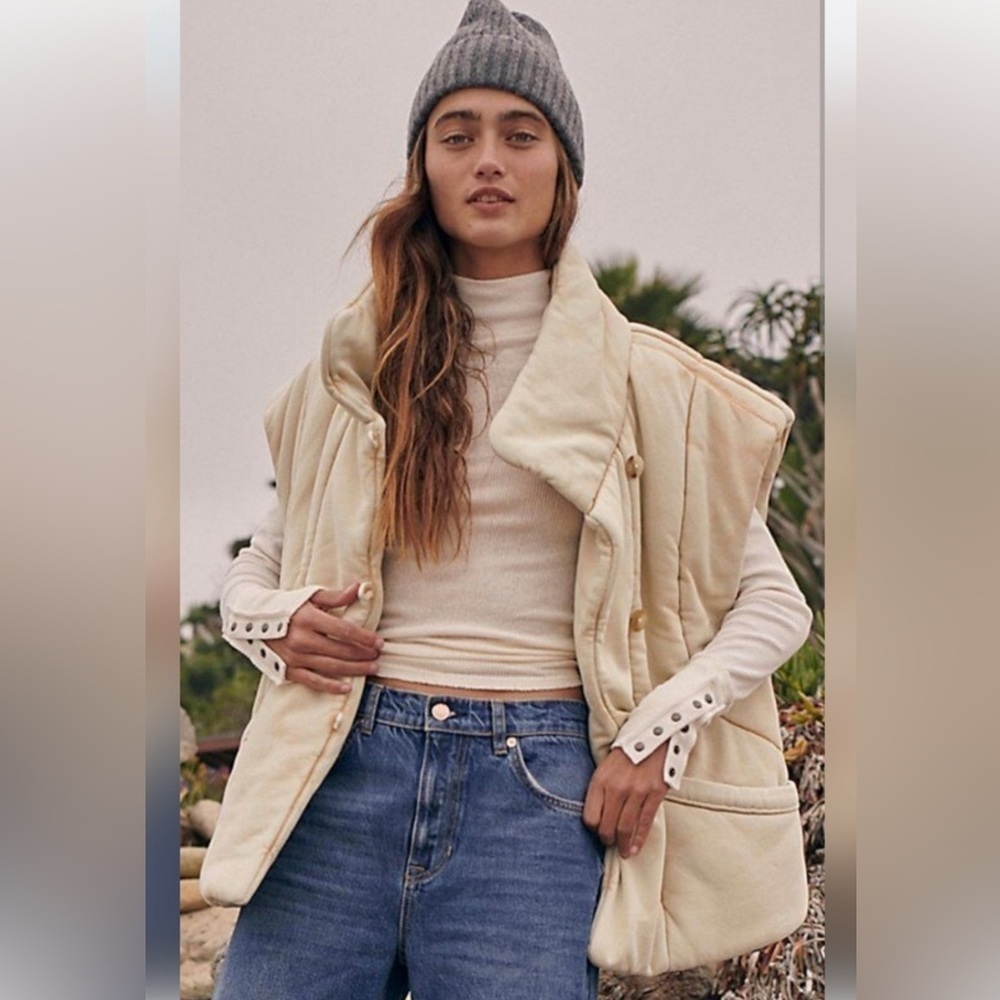Free People Roll With Us Puffer Vest Vanilla Cream Ivory M